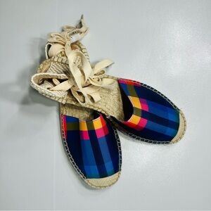 J. Crew Factory lace-up espadrille sandals in a‎ plaid madras pattern Size 8.5
